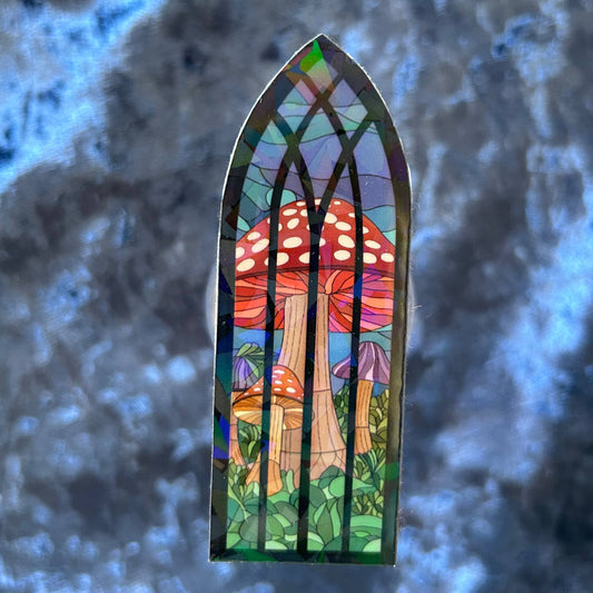 Holographic Mushrooms and Butterflies Stained Glass Sticker
