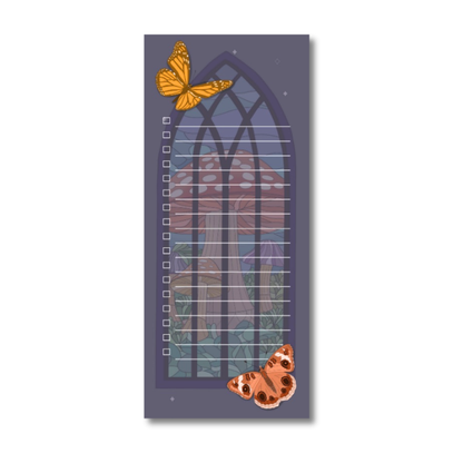 Lined Mushrooms and Butterflies Stained Glass Notepad