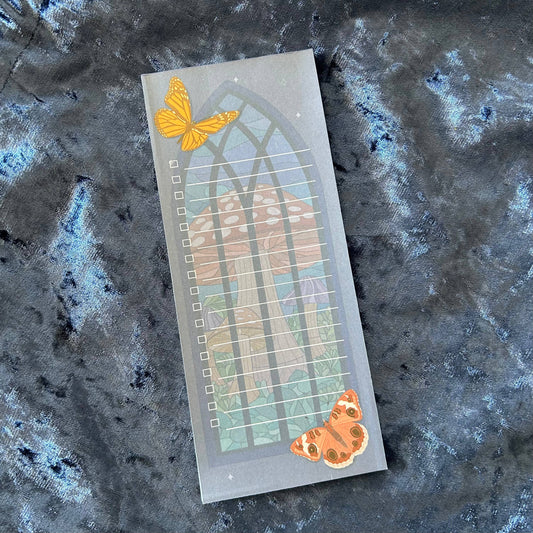 Lined Mushrooms and Butterflies Stained Glass Notepad