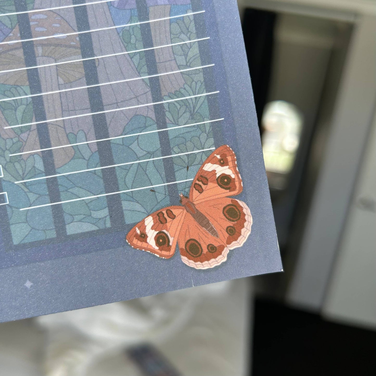 Lined Mushrooms and Butterflies Stained Glass Notepad