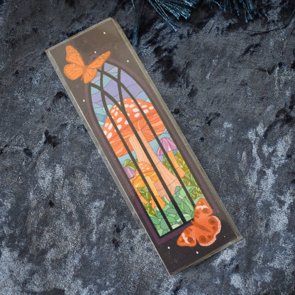 Mushrooms and Butterflies Stained Glass Bookmark