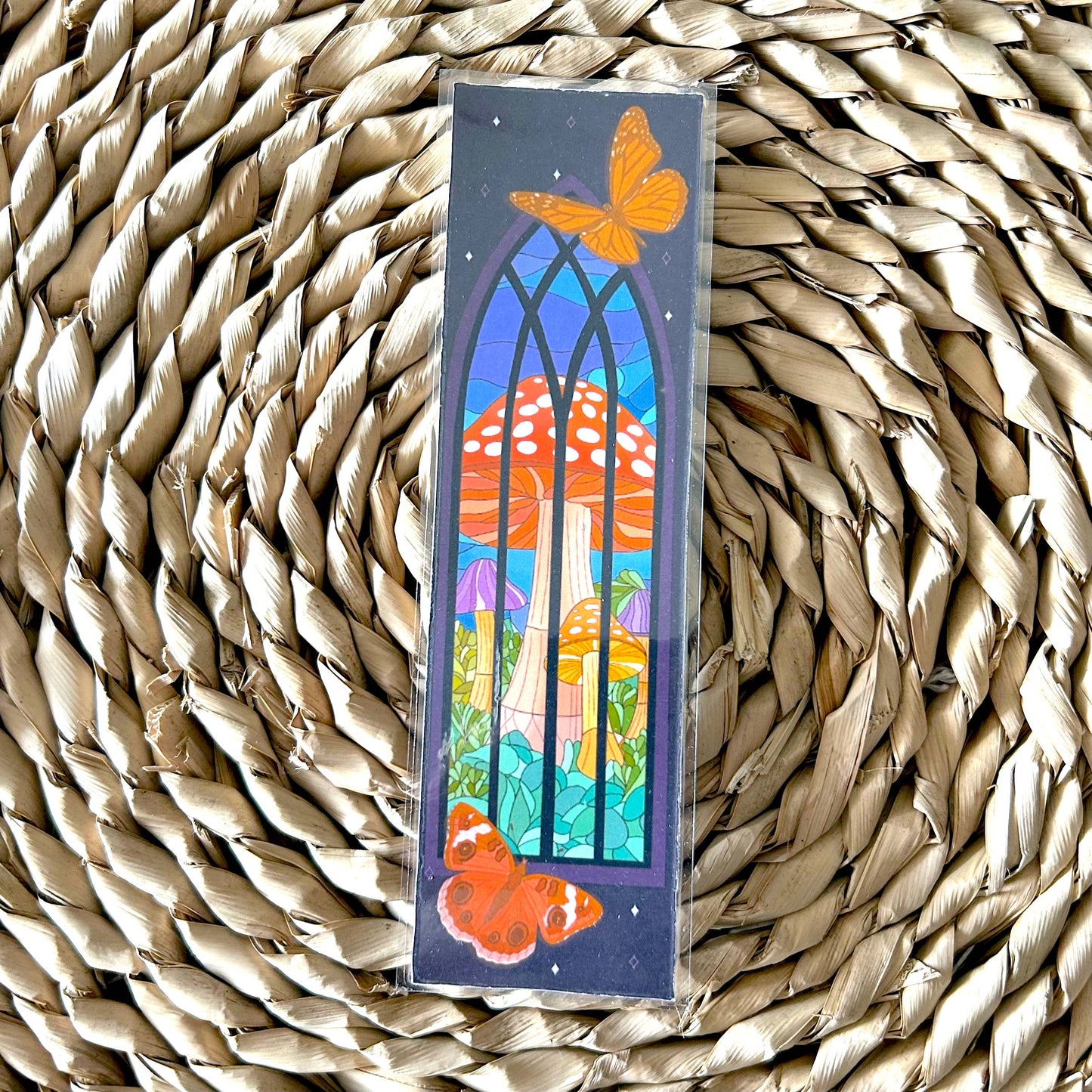 Mushrooms and Butterflies Stained Glass Bookmark