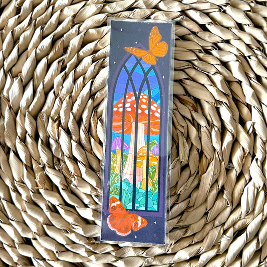 Mushrooms and Butterflies Stained Glass Bookmark