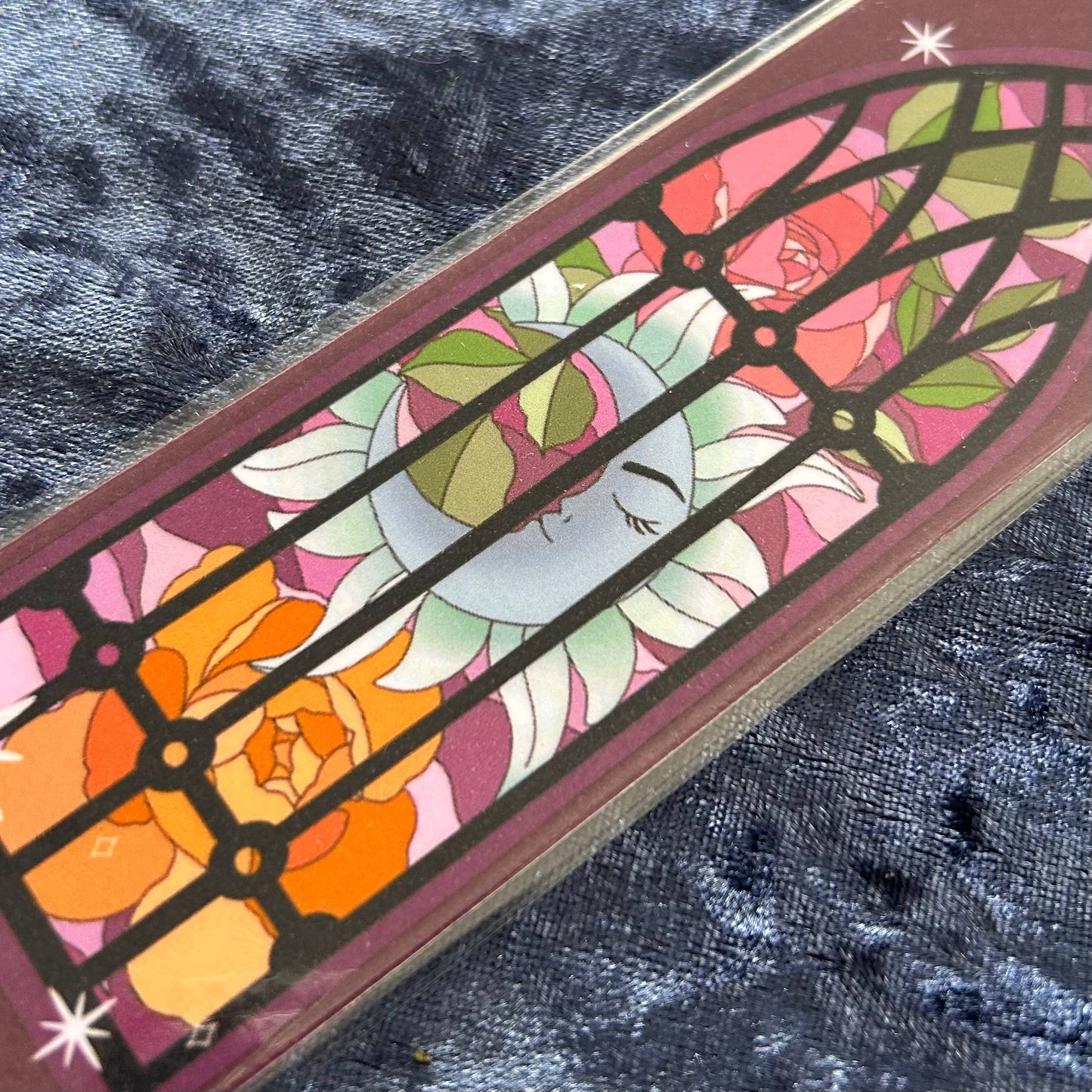 Luna and Flowers Stained Glass Bookmark