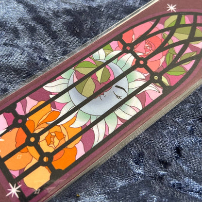 Luna and Flowers Stained Glass Bookmark