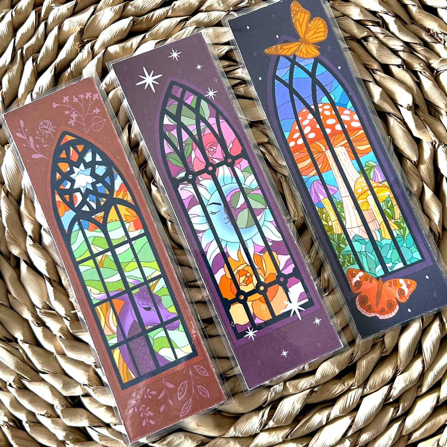 Mushrooms and Butterflies Stained Glass Bookmark