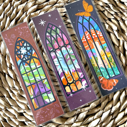 Mushrooms and Butterflies Stained Glass Bookmark