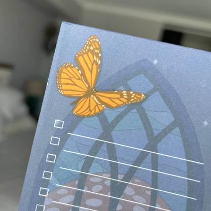 Lined Mushrooms and Butterflies Stained Glass Notepad
